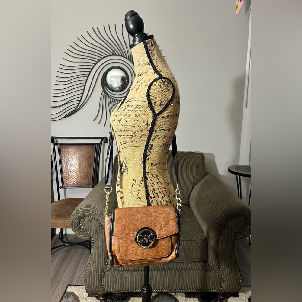 Michael Kors, Tan/Brown and Black pebbled crossbody bag